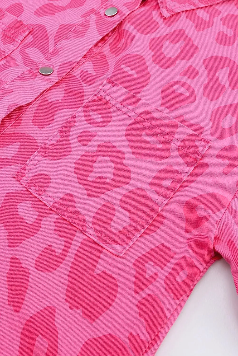 Irsutey Women's Leopard Print Denim Jacket Long Sleeved Front Button Up Long-Sleeved Jacket With Pockets