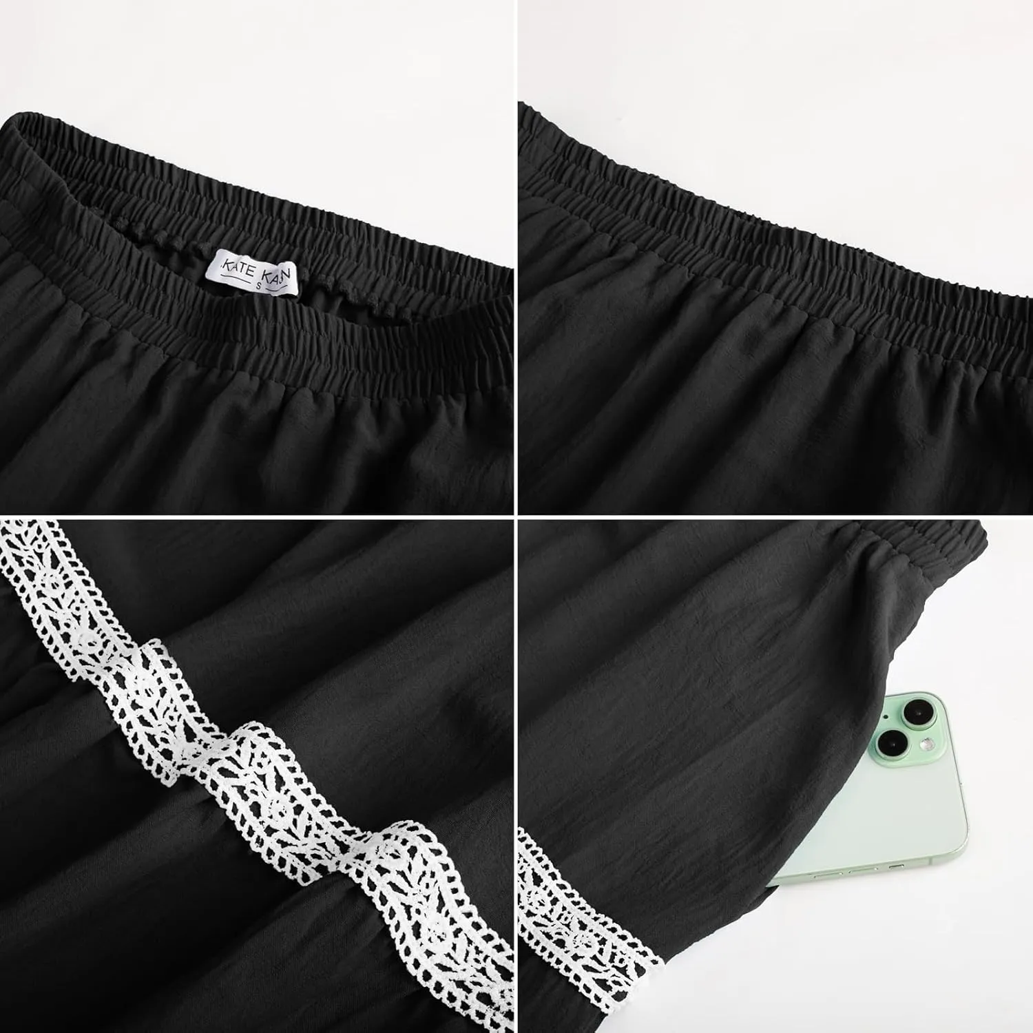 Kate Kasin Women Flowy Maxi Skirt A Line Tiered Skirts Elastic High Waist Boho Beach Long Skirt with Pocket Summer 2025