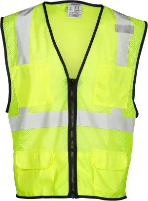 Kishigo Men's High Visibility Reflective 4 Pocket Hook and Loop Mesh Vest 1084, Polyester, ANSI 107 Type R/Class 2