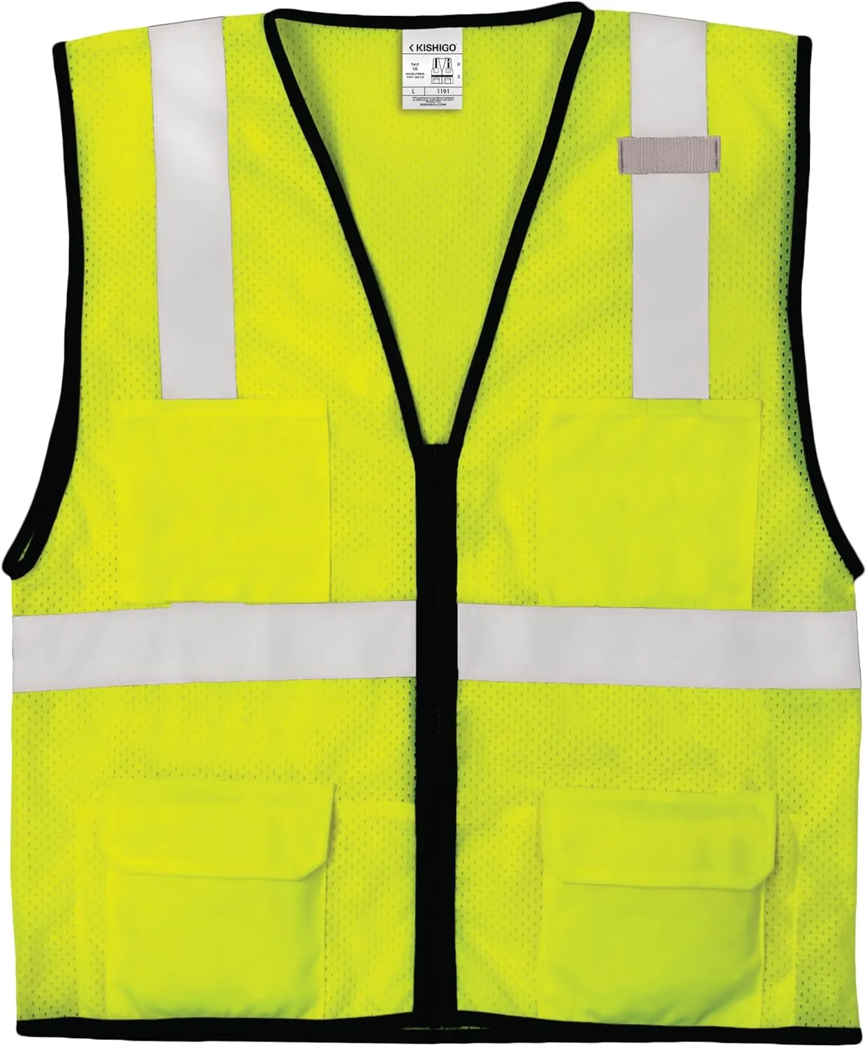 Kishigo Men's High Visibility Reflective 4 Pocket Hook and Loop Mesh Vest 1084, Polyester, ANSI 107 Type R/Class 2