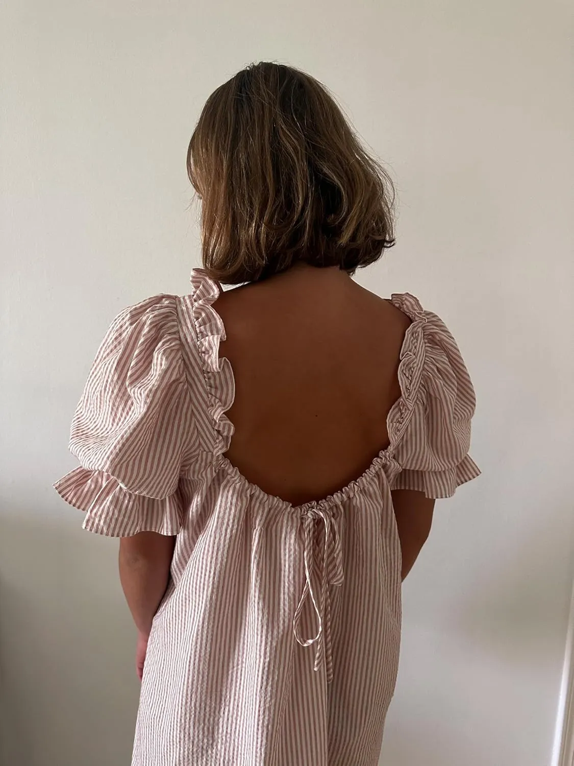 KMBANGI Women Cute Babydoll Dress Short Puff Sleeve Bow Tie Fairy Mini Dress Ruffle Boho Floral Short Slip Sundress
