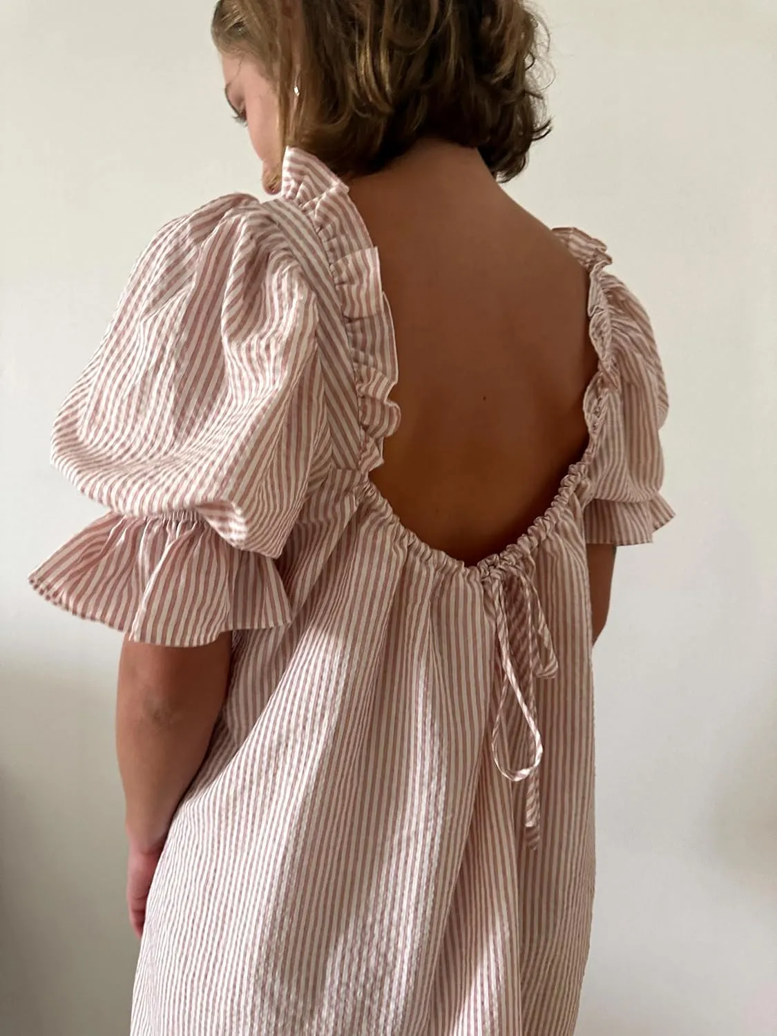 KMBANGI Women Cute Babydoll Dress Short Puff Sleeve Bow Tie Fairy Mini Dress Ruffle Boho Floral Short Slip Sundress