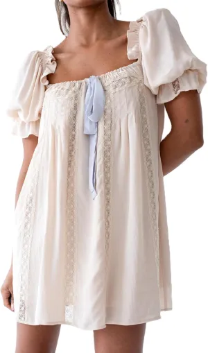 KMBANGI Women Cute Babydoll Dress Short Puff Sleeve Bow Tie Fairy Mini Dress Ruffle Boho Floral Short Slip Sundress