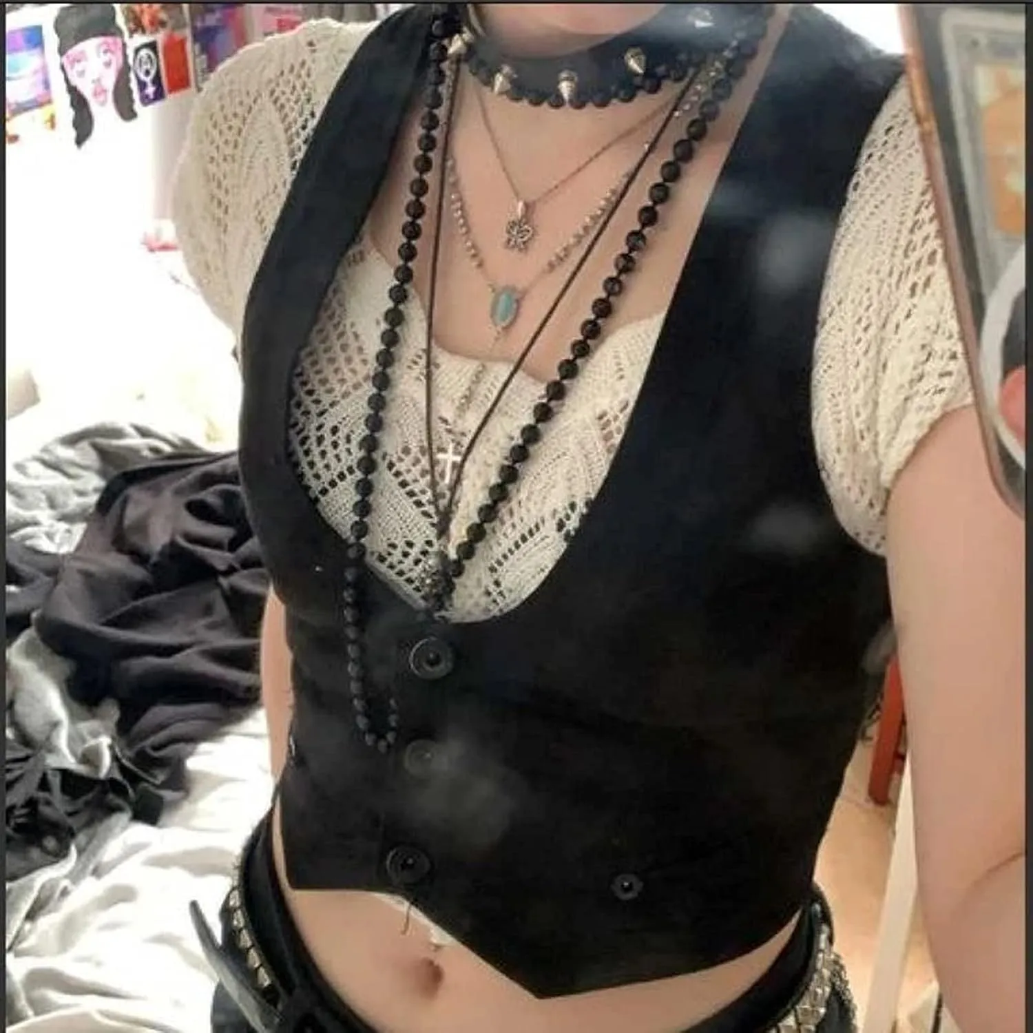 KMBANGI Women's Button Waistcoat Vest Dressy Crop Corset Bustier Racerback Tank Top Punk Grunge Streetwear