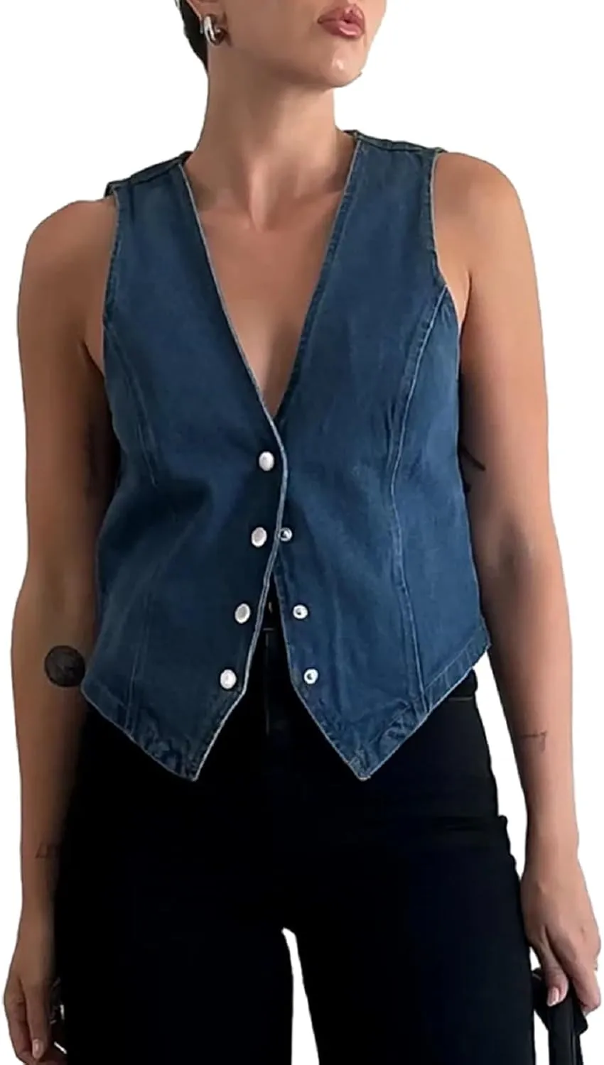 KMBANGI Women's Button Waistcoat Vest Dressy Crop Corset Bustier Racerback Tank Top Punk Grunge Streetwear