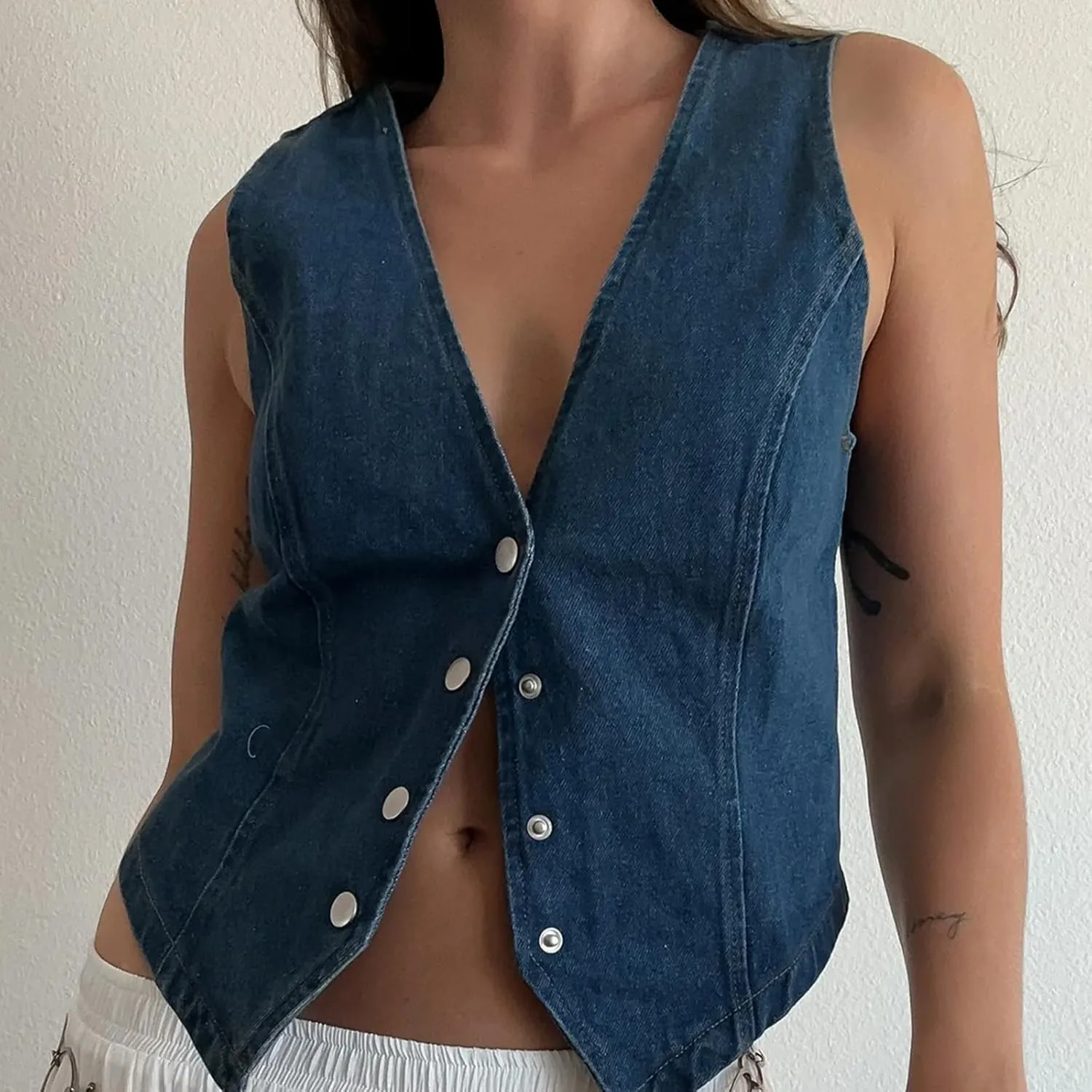 KMBANGI Women's Button Waistcoat Vest Dressy Crop Corset Bustier Racerback Tank Top Punk Grunge Streetwear