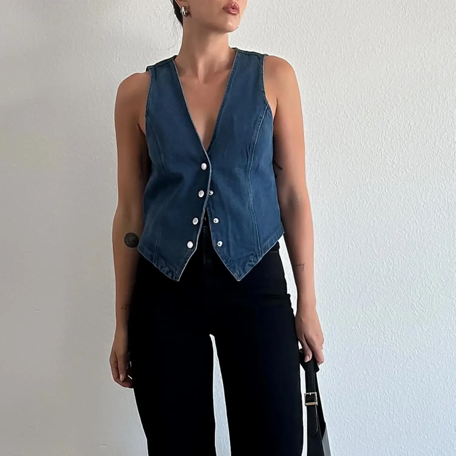 KMBANGI Women's Button Waistcoat Vest Dressy Crop Corset Bustier Racerback Tank Top Punk Grunge Streetwear