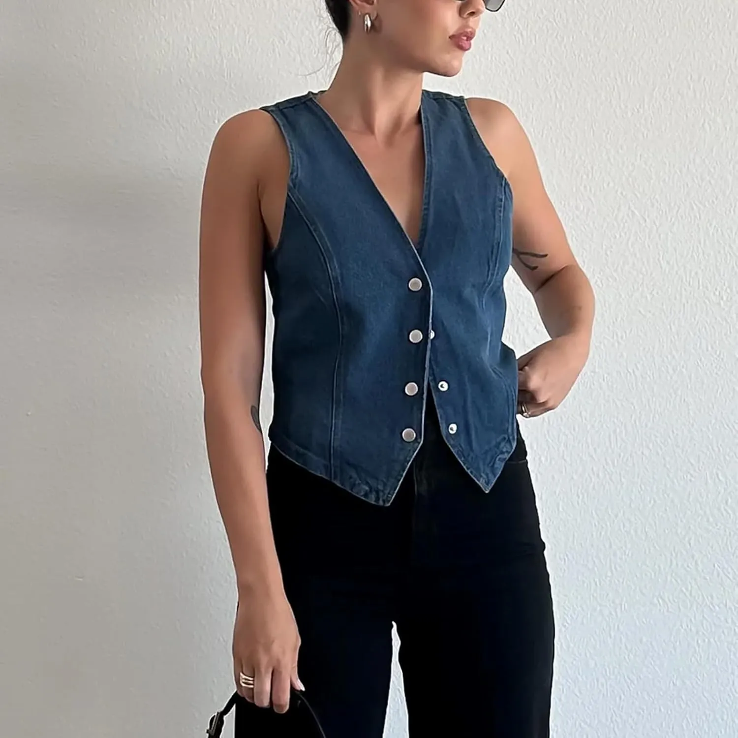 KMBANGI Women's Button Waistcoat Vest Dressy Crop Corset Bustier Racerback Tank Top Punk Grunge Streetwear