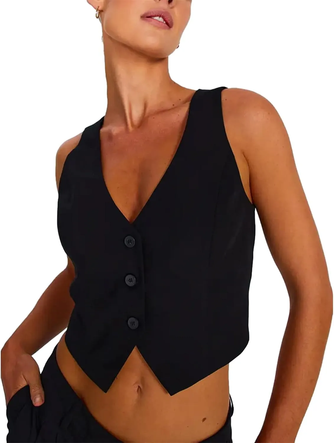 KMBANGI Women's Button Waistcoat Vest Dressy Crop Corset Bustier Racerback Tank Top Punk Grunge Streetwear