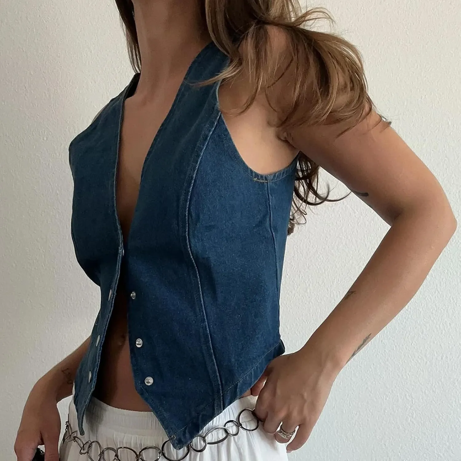 KMBANGI Women's Button Waistcoat Vest Dressy Crop Corset Bustier Racerback Tank Top Punk Grunge Streetwear