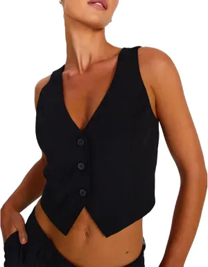 KMBANGI Women's Button Waistcoat Vest Dressy Crop Corset Bustier Racerback Tank Top Punk Grunge Streetwear