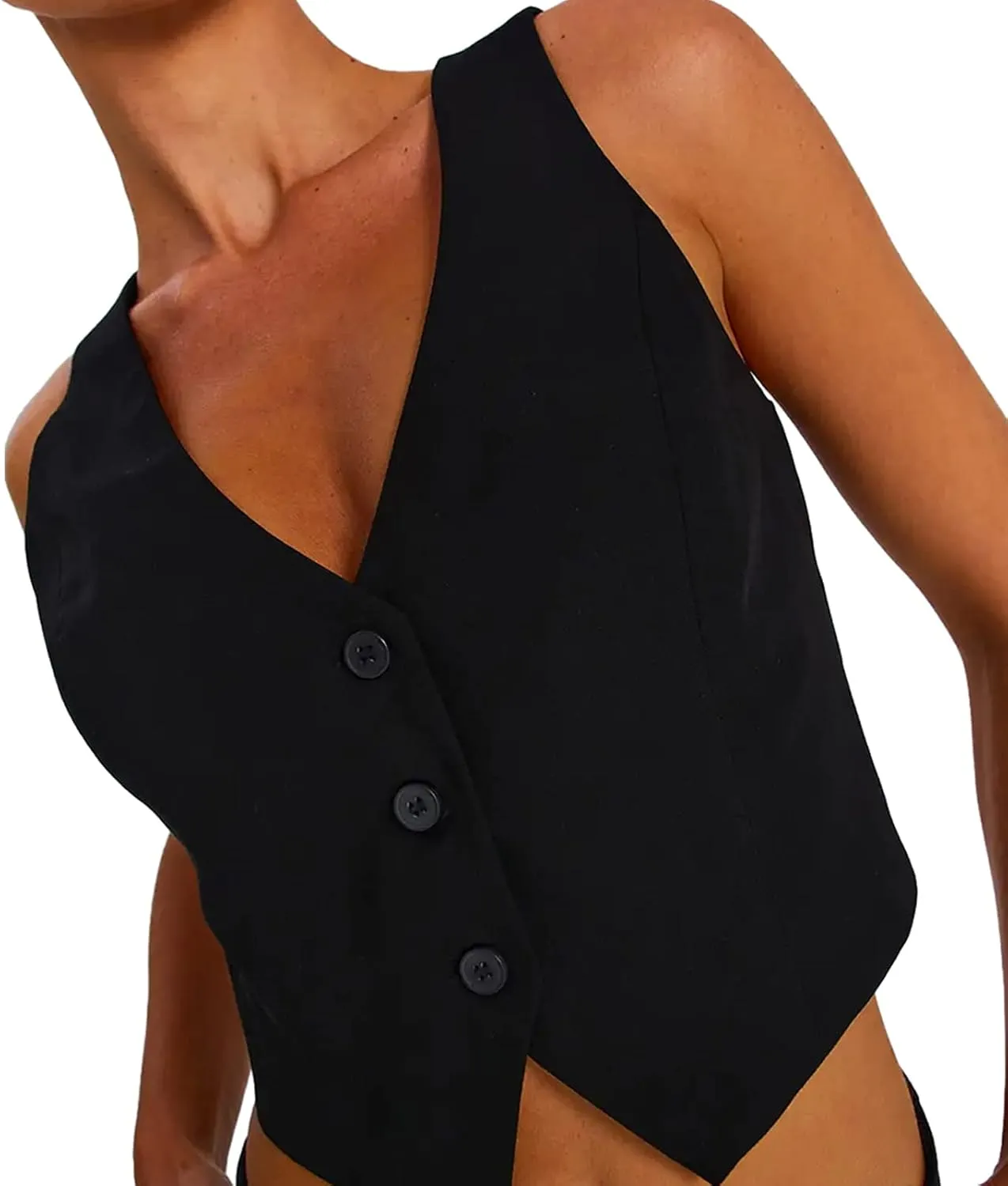 KMBANGI Women's Button Waistcoat Vest Dressy Crop Corset Bustier Racerback Tank Top Punk Grunge Streetwear