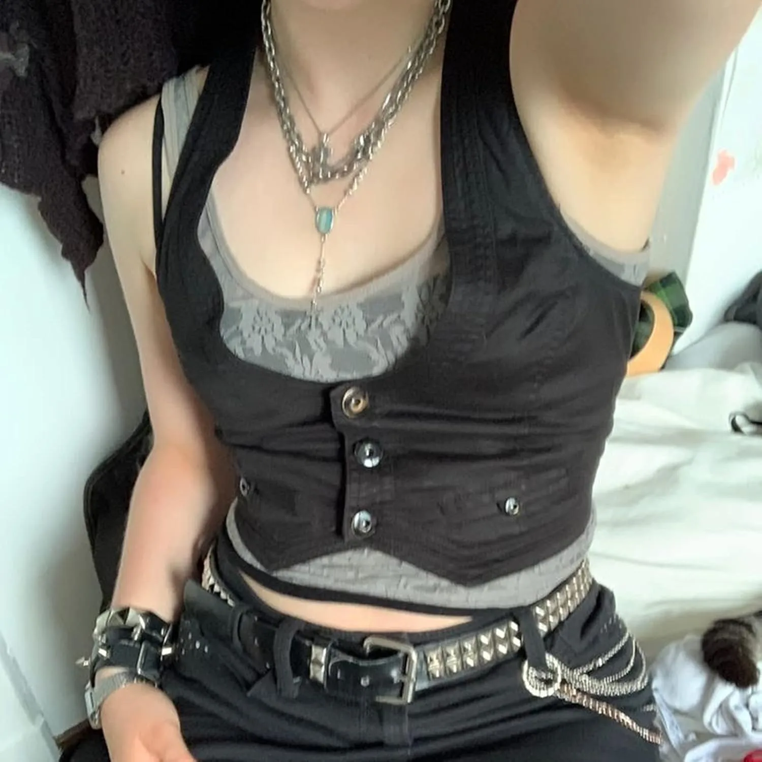 KMBANGI Women's Button Waistcoat Vest Dressy Crop Corset Bustier Racerback Tank Top Punk Grunge Streetwear