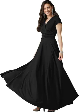 KOH KOH Womens Sexy Cap Short Sleeve V-Neck Flowy Cocktail Gown