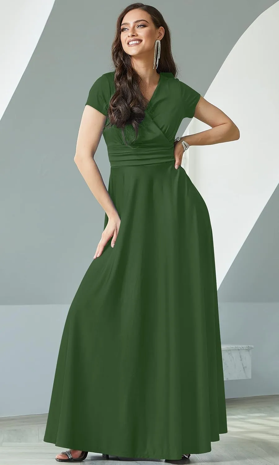 KOH KOH Womens Sexy Cap Short Sleeve V-Neck Flowy Cocktail Gown