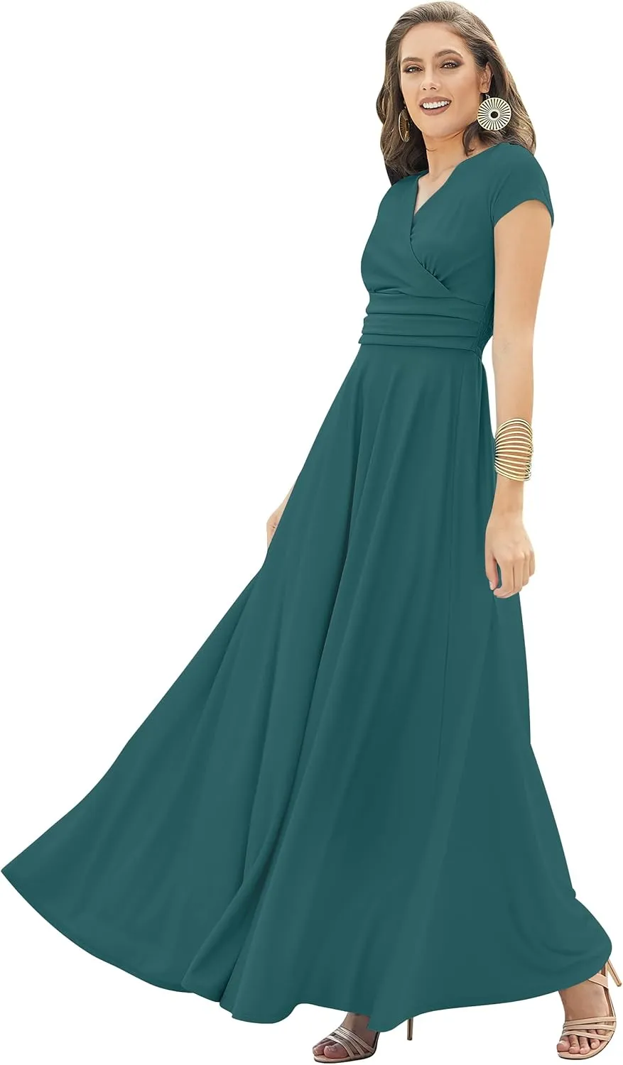 KOH KOH Womens Sexy Cap Short Sleeve V-Neck Flowy Cocktail Gown