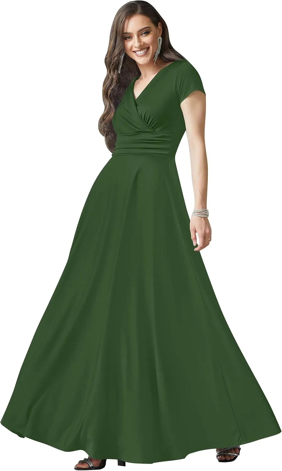 KOH KOH Womens Sexy Cap Short Sleeve V-Neck Flowy Cocktail Gown
