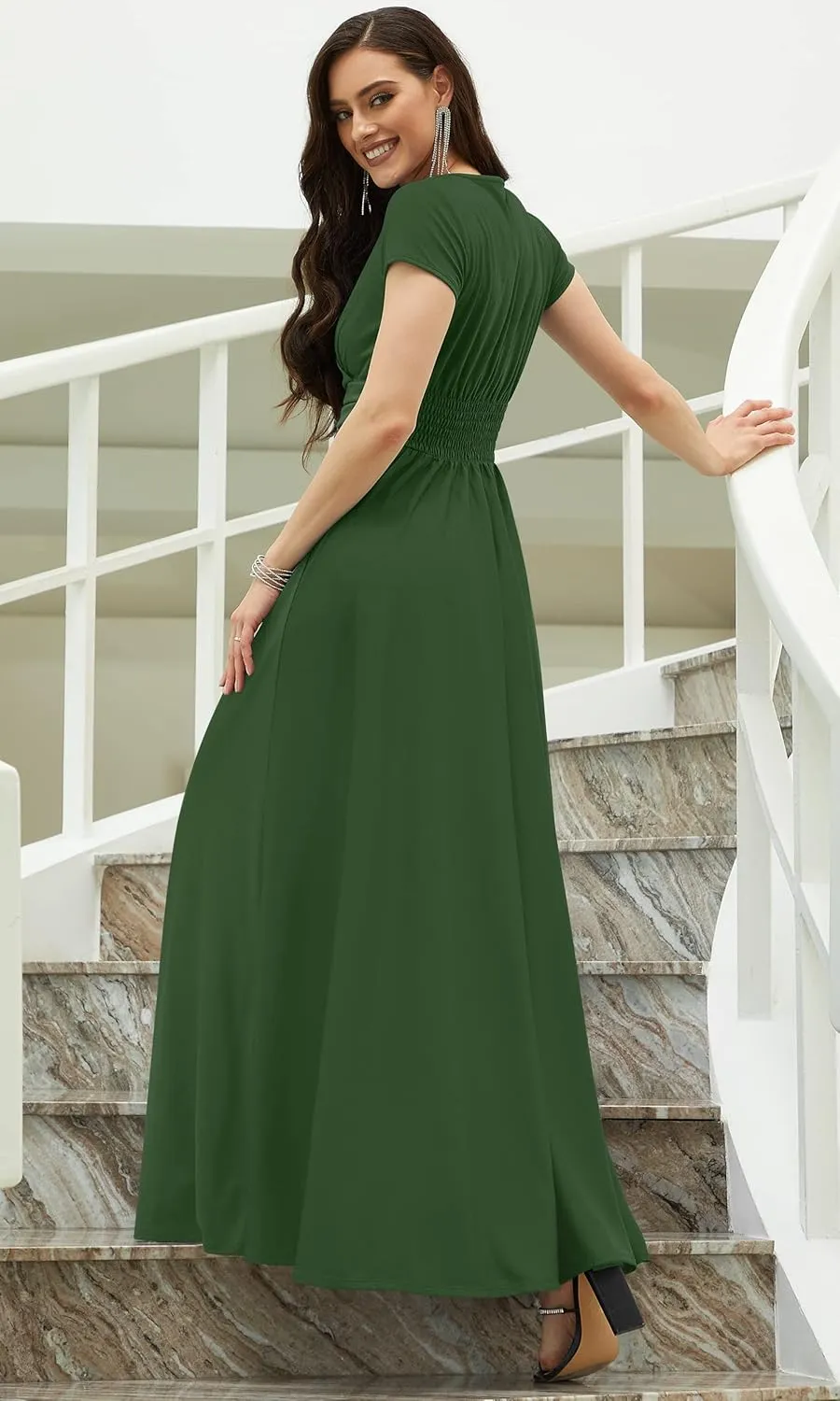 KOH KOH Womens Sexy Cap Short Sleeve V-Neck Flowy Cocktail Gown