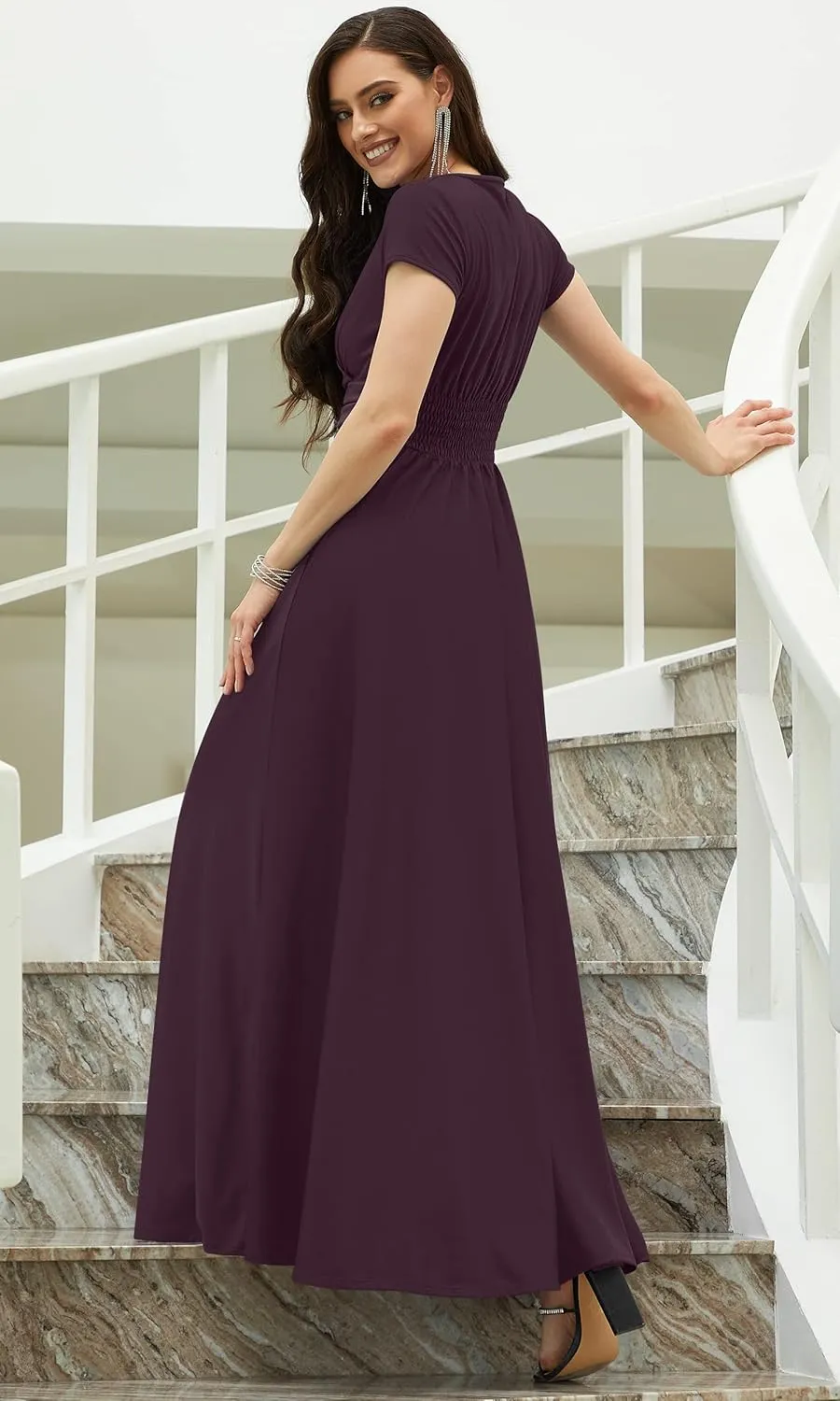 KOH KOH Womens Sexy Cap Short Sleeve V-Neck Flowy Cocktail Gown