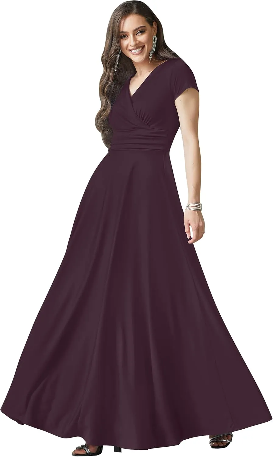 KOH KOH Womens Sexy Cap Short Sleeve V-Neck Flowy Cocktail Gown