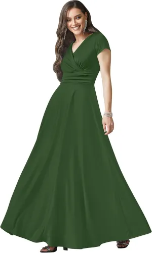 KOH KOH Womens Sexy Cap Short Sleeve V-Neck Flowy Cocktail Gown