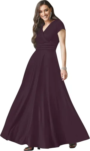 KOH KOH Womens Sexy Cap Short Sleeve V-Neck Flowy Cocktail Gown