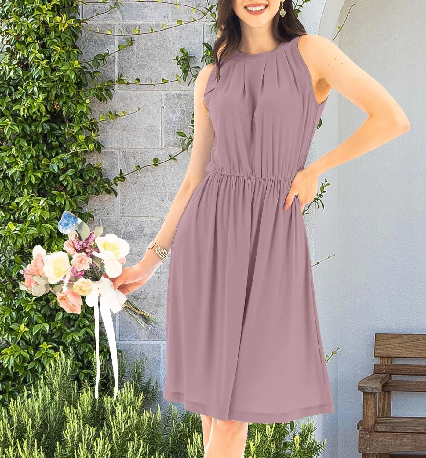 KOH KOH Womens Sleeveless Halter Neck Flowy Work Knee Length Day Sexy Mini Dress