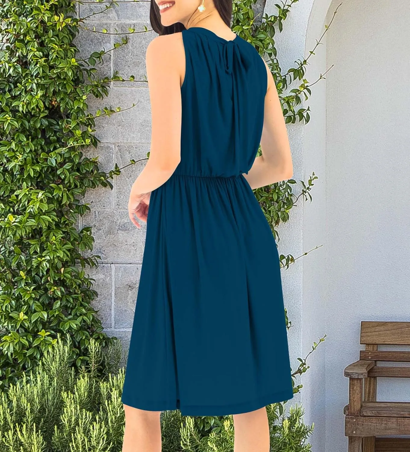 KOH KOH Womens Sleeveless Halter Neck Flowy Work Knee Length Day Sexy Mini Dress