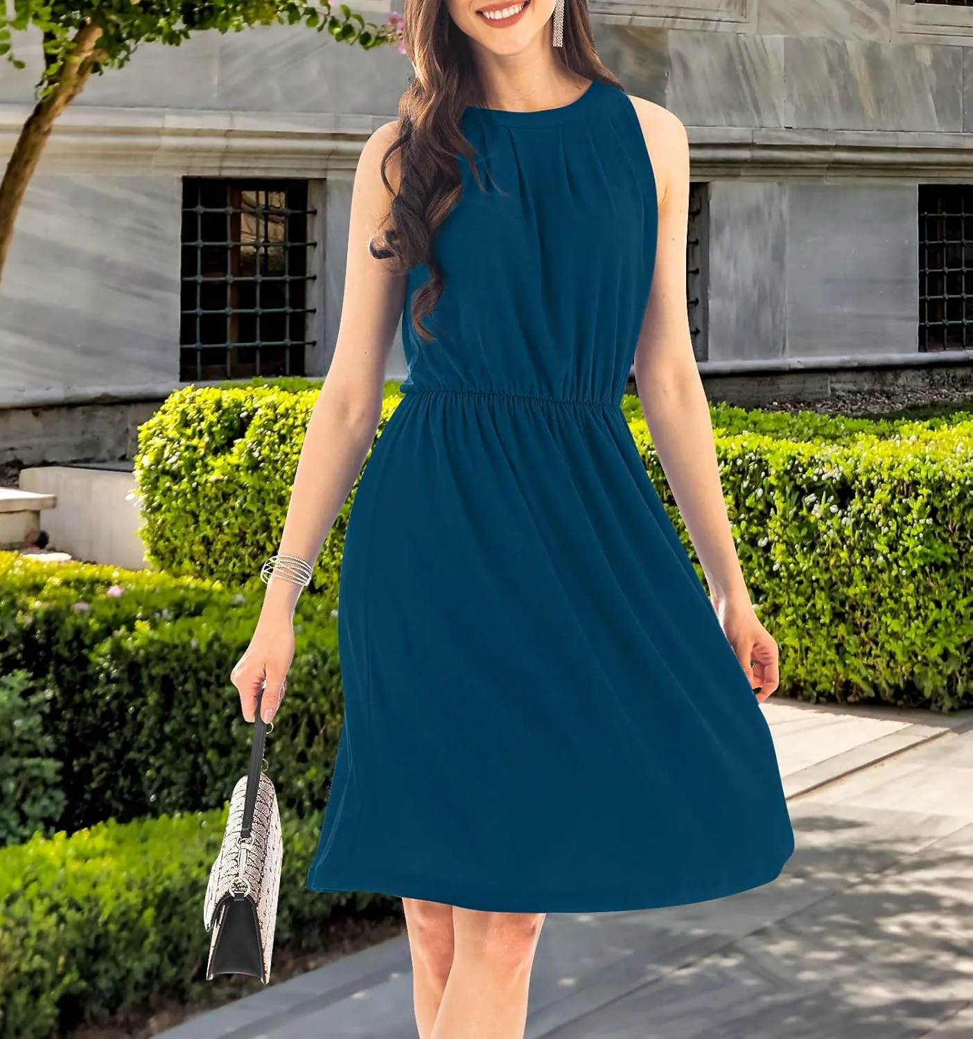 KOH KOH Womens Sleeveless Halter Neck Flowy Work Knee Length Day Sexy Mini Dress