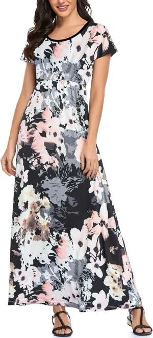 Lacavocor Womens Short Sleeve Maxi Dresses Empire Waist Long Dress