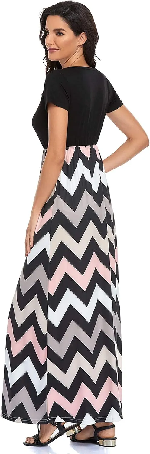 Lacavocor Womens Short Sleeve Maxi Dresses Empire Waist Long Dress