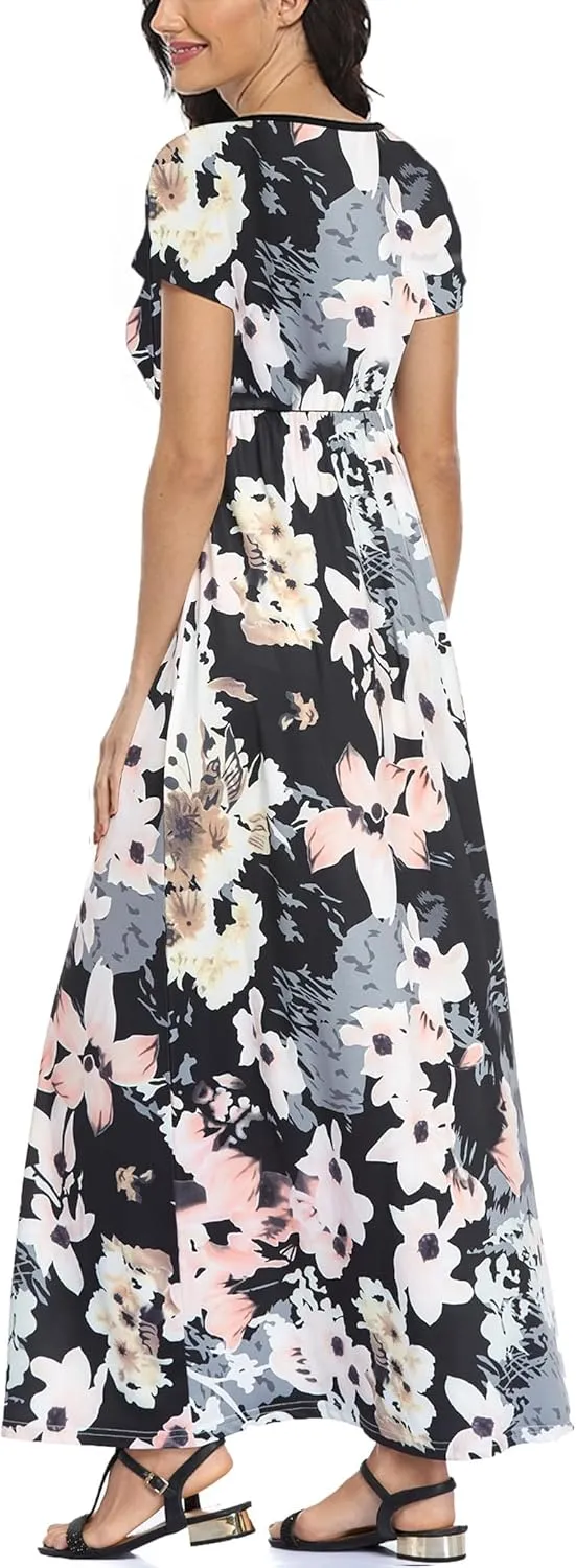 Lacavocor Womens Short Sleeve Maxi Dresses Empire Waist Long Dress