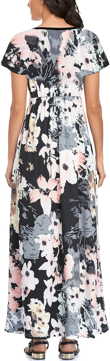 Lacavocor Womens Short Sleeve Maxi Dresses Empire Waist Long Dress