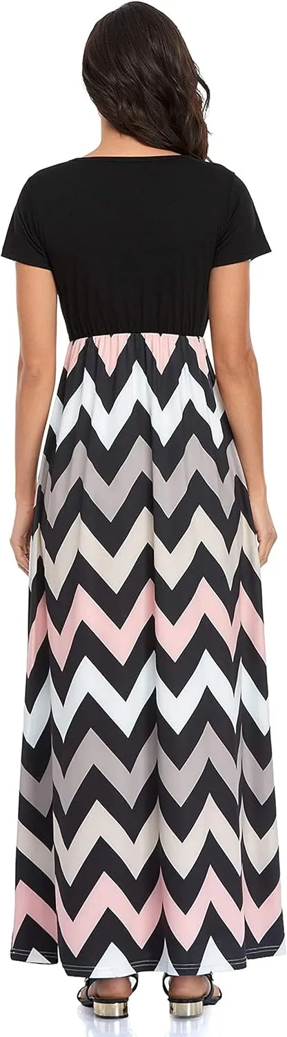 Lacavocor Womens Short Sleeve Maxi Dresses Empire Waist Long Dress