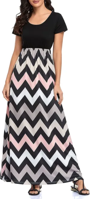Lacavocor Womens Short Sleeve Maxi Dresses Empire Waist Long Dress