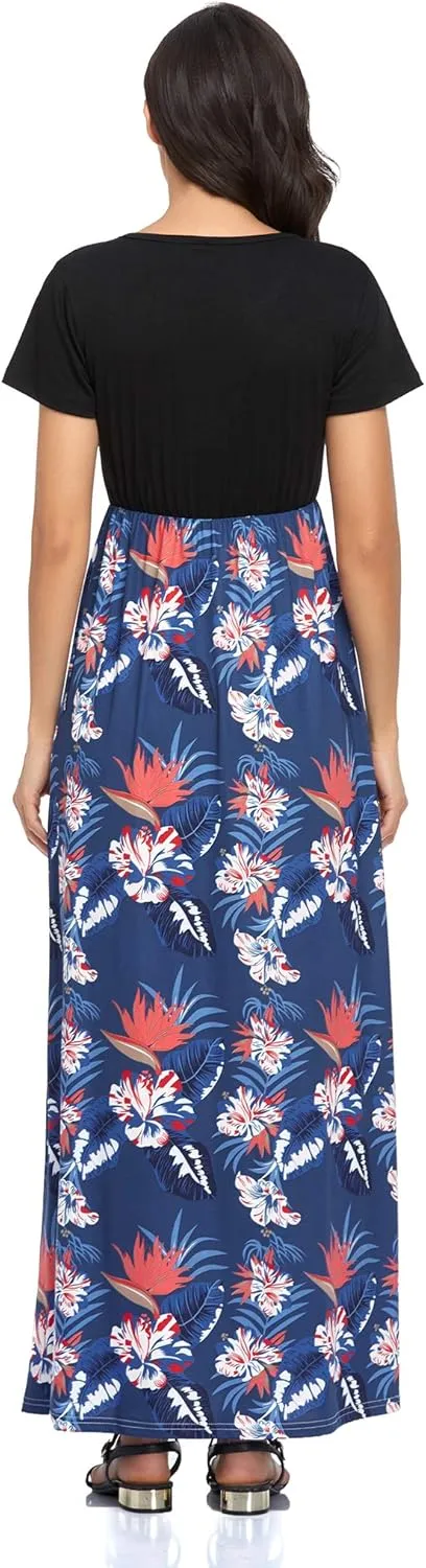 Lacavocor Womens Short Sleeve Maxi Dresses Empire Waist Long Dress