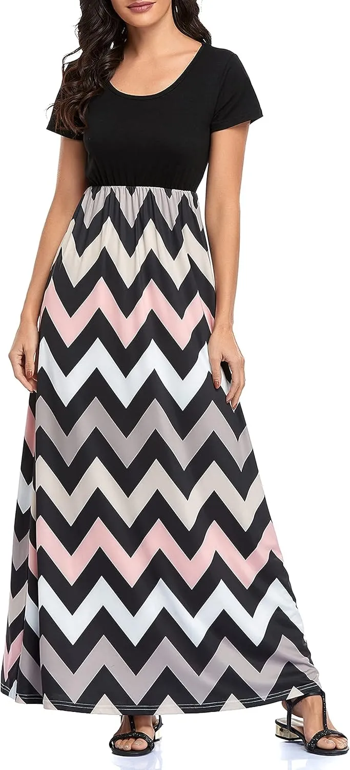 Lacavocor Womens Short Sleeve Maxi Dresses Empire Waist Long Dress