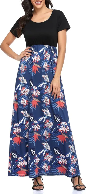 Lacavocor Womens Short Sleeve Maxi Dresses Empire Waist Long Dress