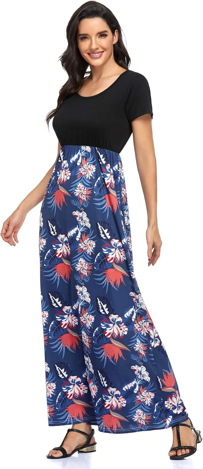 Lacavocor Womens Short Sleeve Maxi Dresses Empire Waist Long Dress