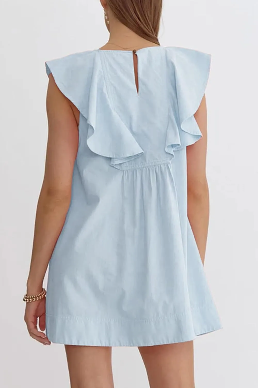 Ladyful Women's Summer Sleeveless Mini Dress Casual Loose V Neck Button Ruffle Shift Dress