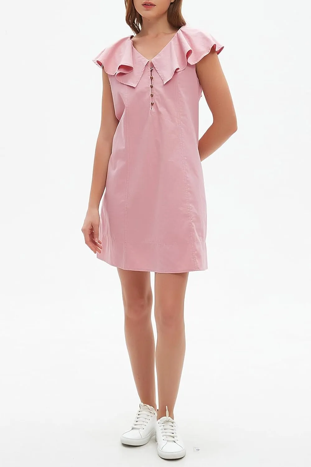 Ladyful Women's Summer Sleeveless Mini Dress Casual Loose V Neck Button Ruffle Shift Dress