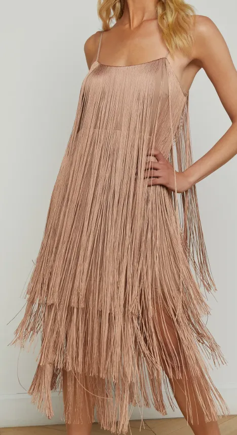 L'Agence Taylen Fringe Midi Dress