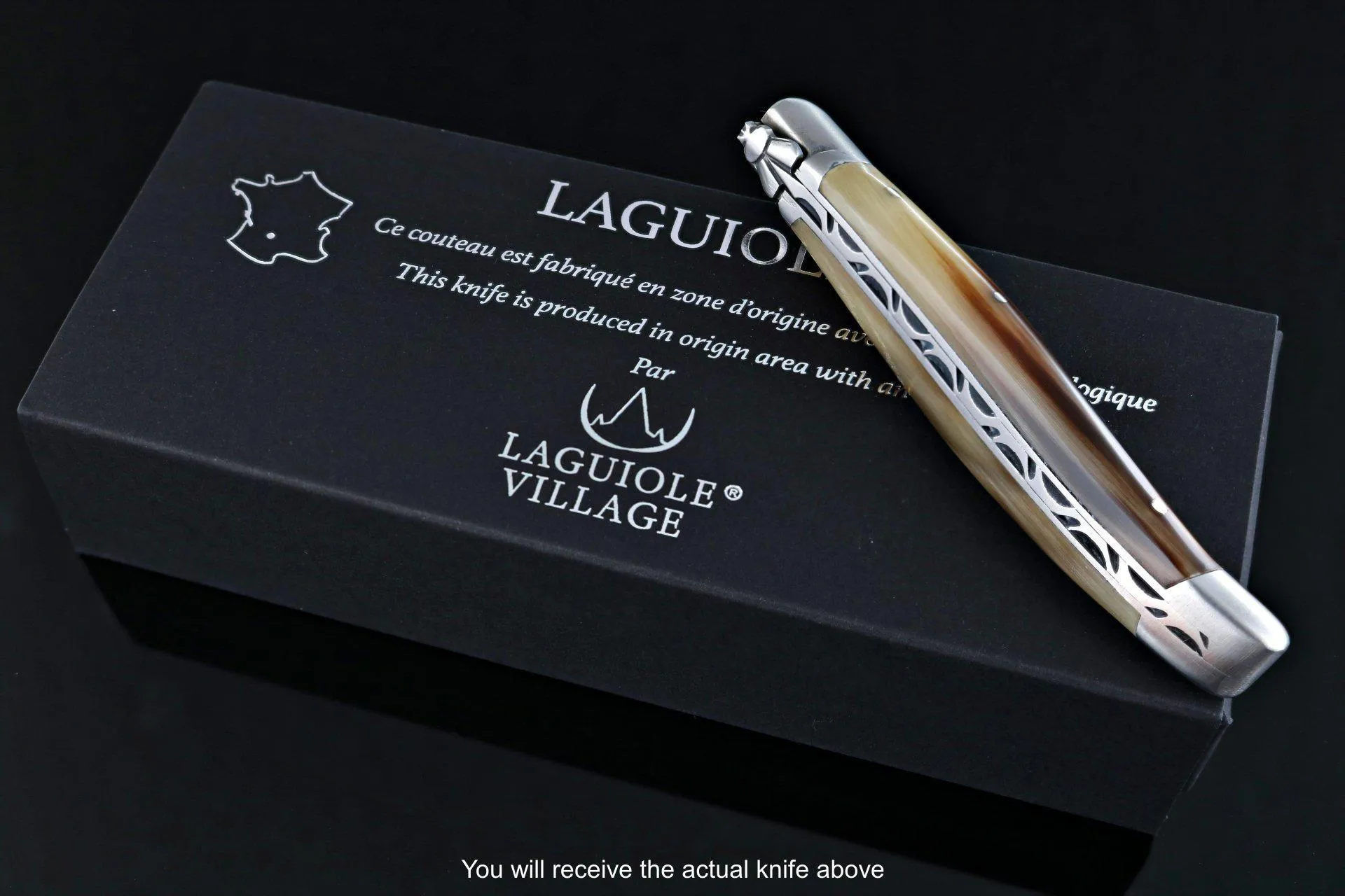 Laguiole Village 10 cm Pocket Knife Flamed Horn Tip #19