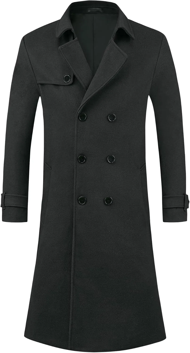 Lars Amadeus Winter Overcoat for Men's Double Breasted Long Coat Formal Notched Lapel Trench Coat