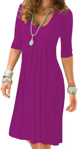 LEIYEE Womens Summer Casual Half Sleeve Empire Waist Loose Swing Pleated Modest Work Tunic T Shirt Dresses