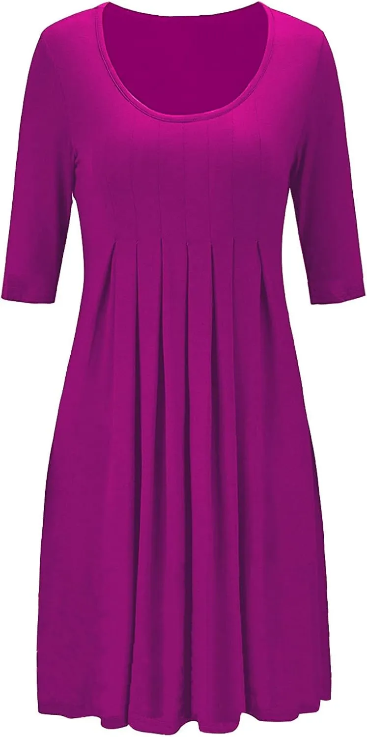 LEIYEE Womens Summer Casual Half Sleeve Empire Waist Loose Swing Pleated Modest Work Tunic T Shirt Dresses