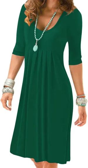LEIYEE Womens Summer Casual Half Sleeve Empire Waist Loose Swing Pleated Modest Work Tunic T Shirt Dresses