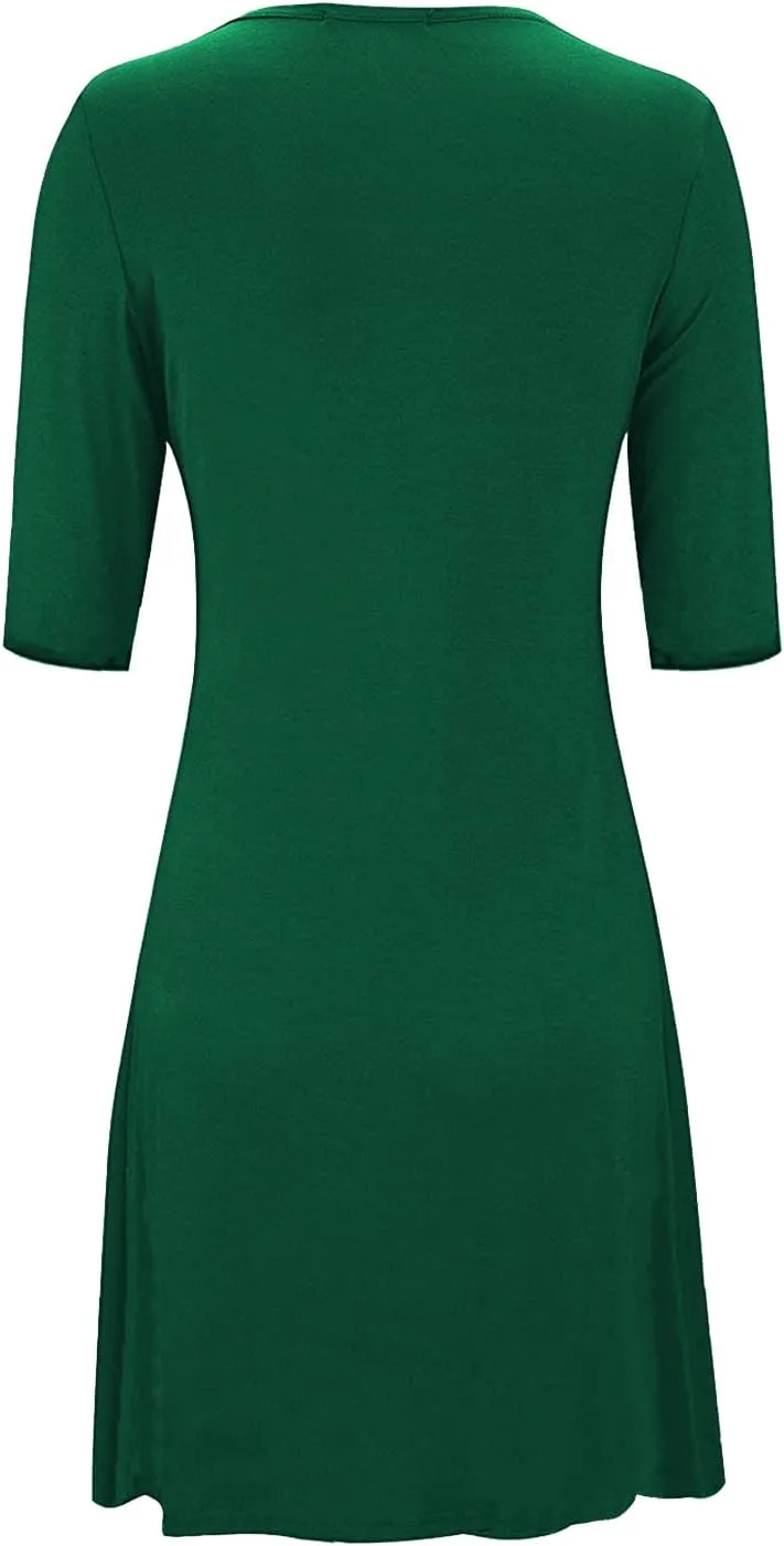LEIYEE Womens Summer Casual Half Sleeve Empire Waist Loose Swing Pleated Modest Work Tunic T Shirt Dresses