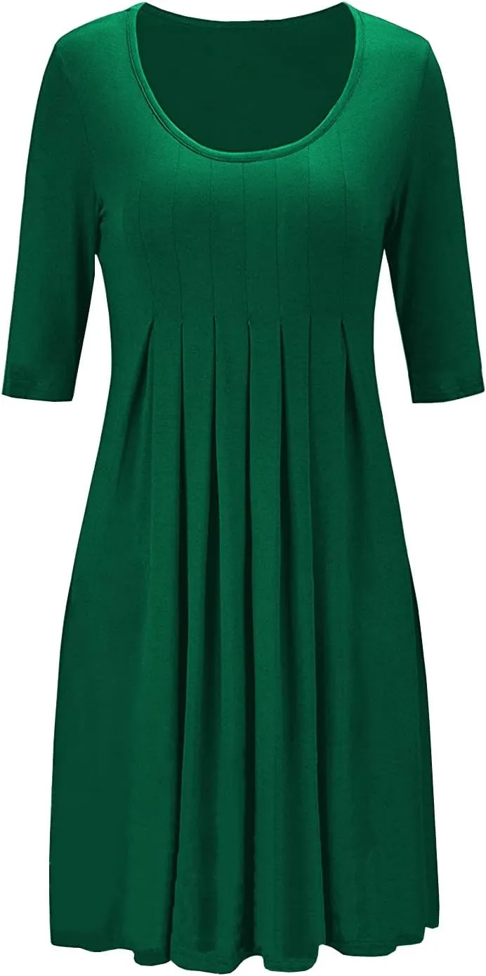 LEIYEE Womens Summer Casual Half Sleeve Empire Waist Loose Swing Pleated Modest Work Tunic T Shirt Dresses