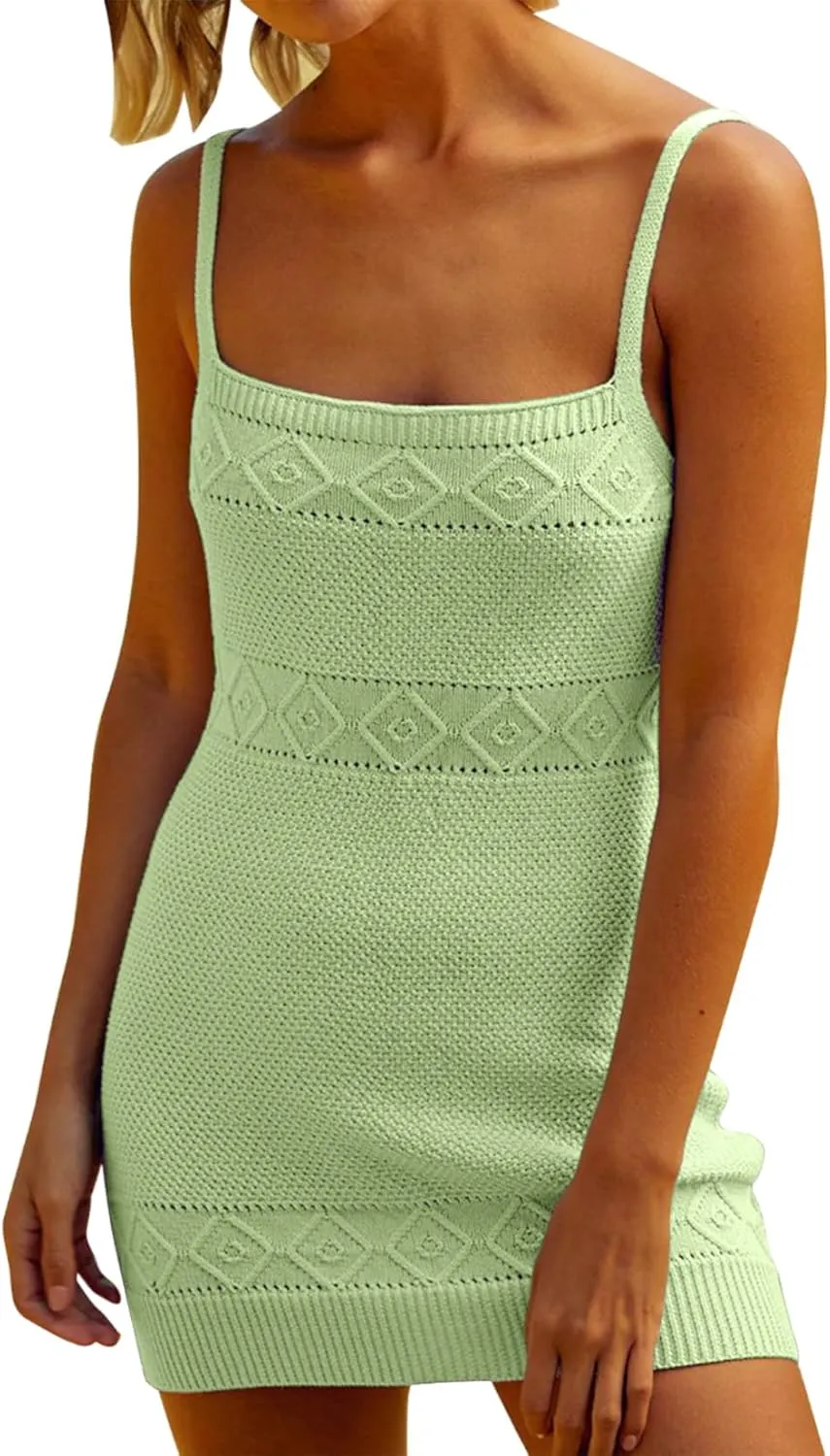 Lesore Womens Summer Textured Knitted Strappy Mini Dress Bodycon Dresses